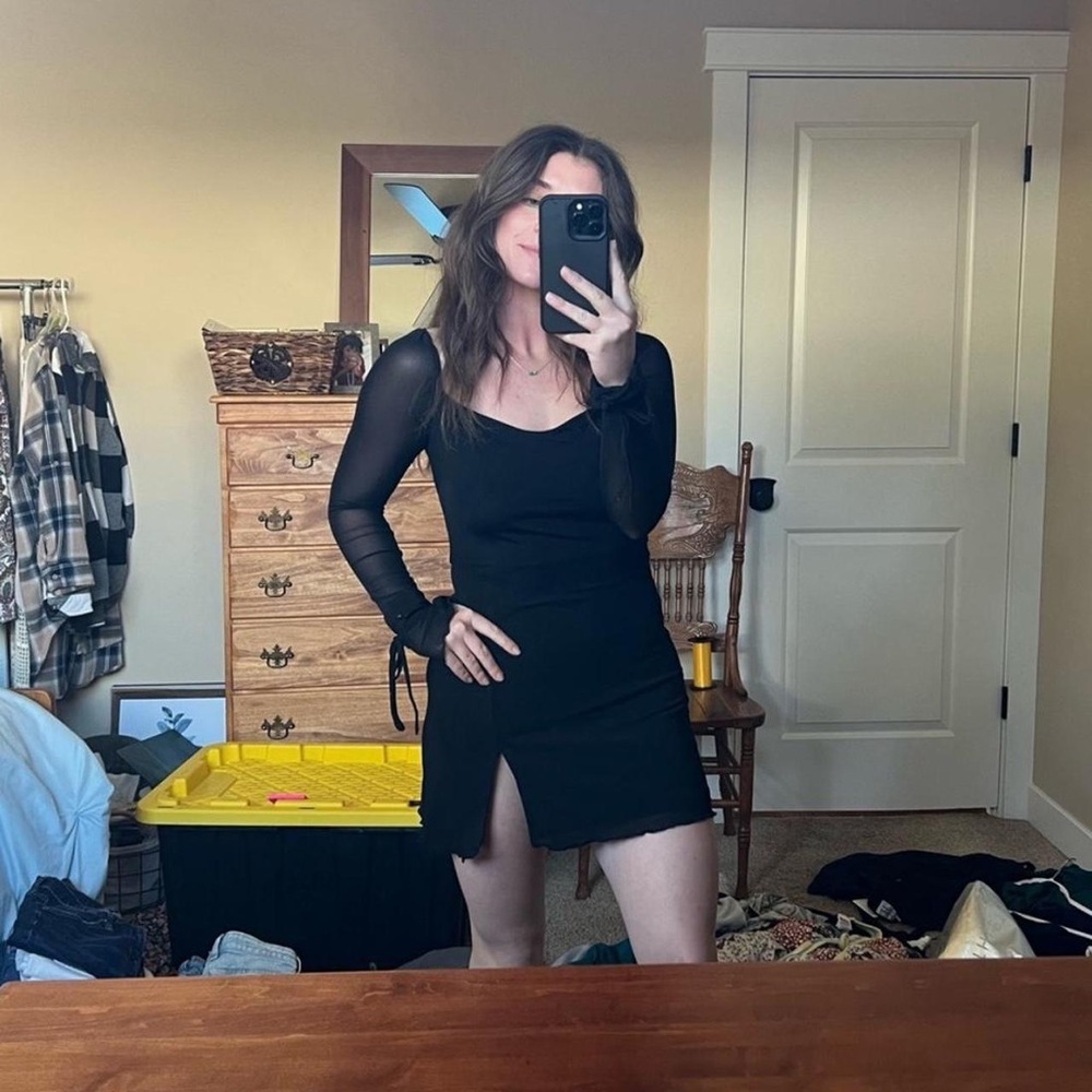 Elegant Black Dress with Sheer Sleeves